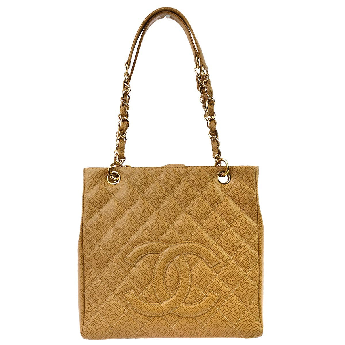 Luxury Chanel 2003-2004 Beige Caviar Petite Shopping Tote PST Handbag