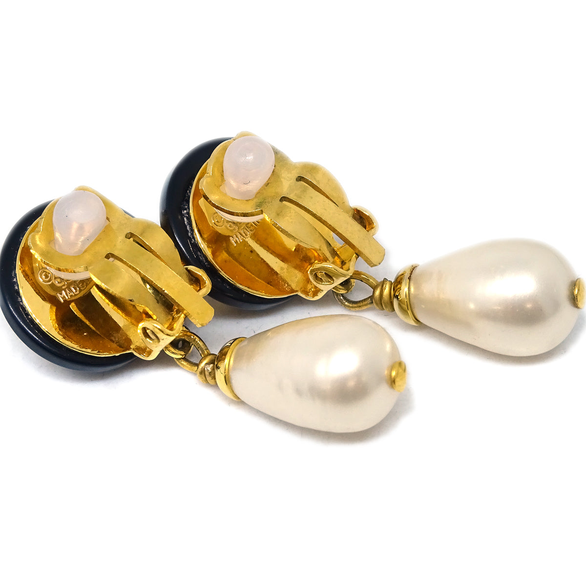 Luxury Chanel Artificial Pearl Dangle Earrings Clip-On Gold 95A