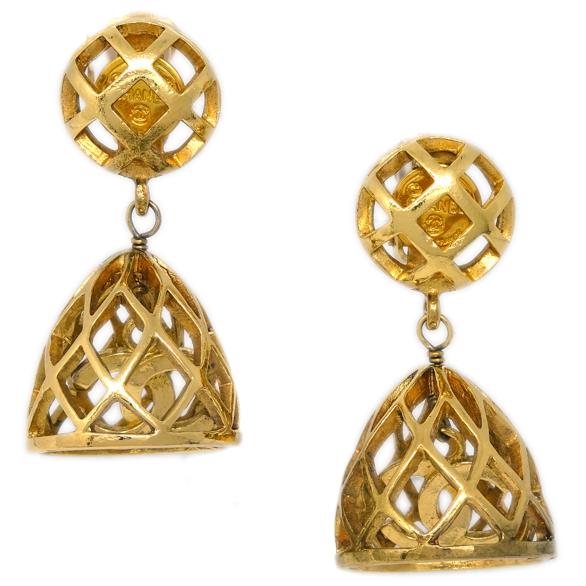 Luxury Chanel Gold Bell Dangle Earrings Clip-On