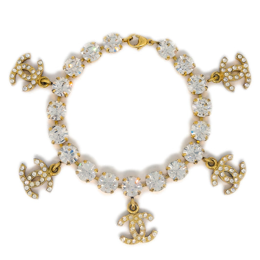 Luxury Chanel Rhinestone Bracelet Gold 96P