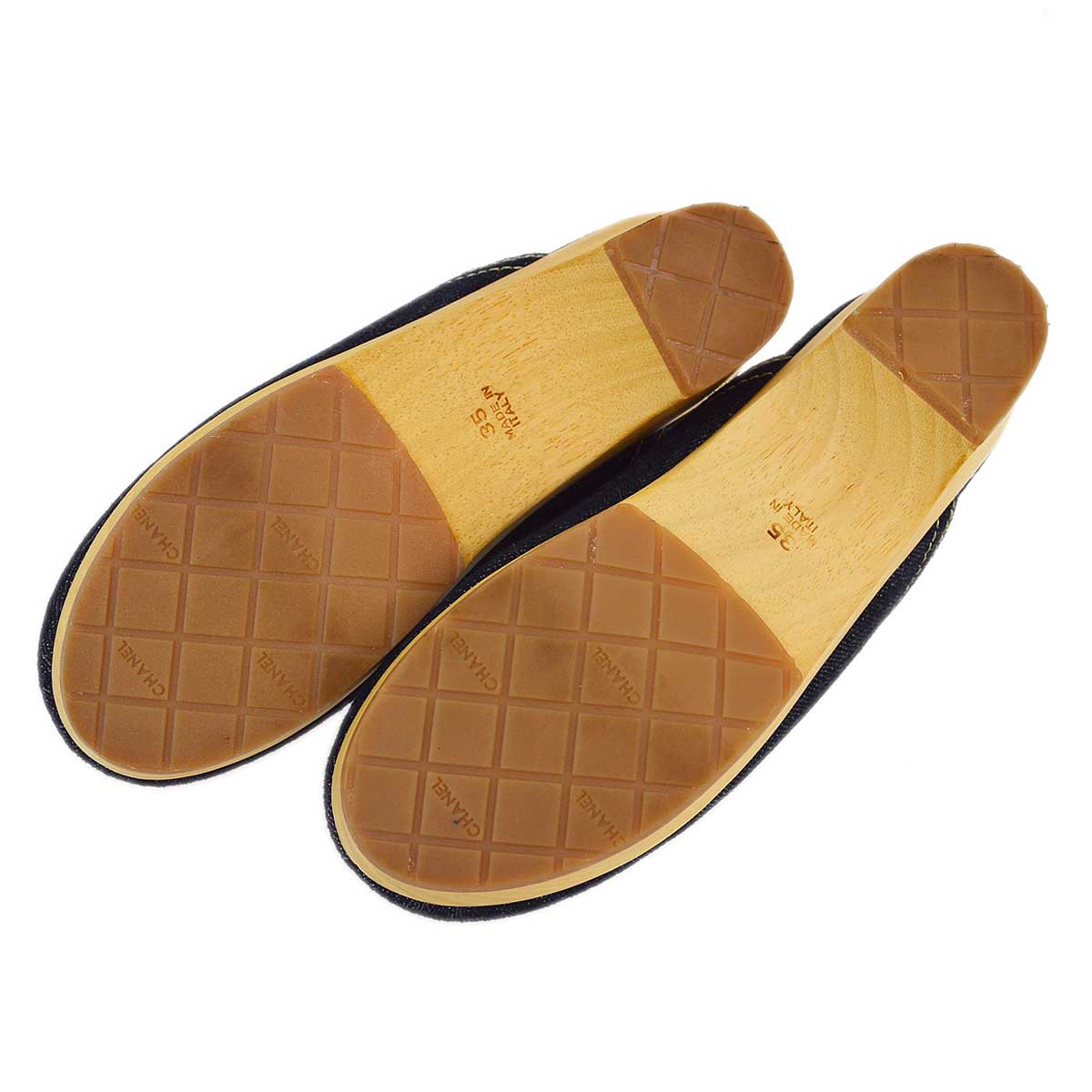 Luxury Chanel Navy Denim Sabot Shoes Sandals #35