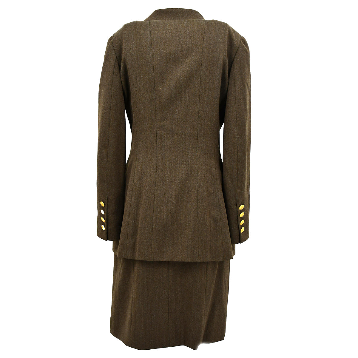 Luxury Chanel Setup Suit Jacket Skirt Brown 96A #40