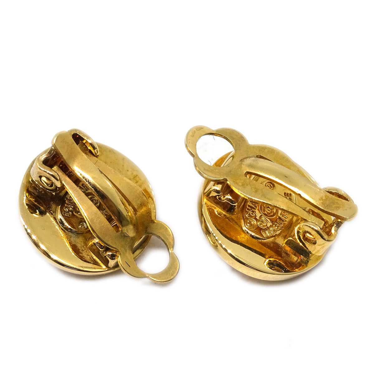 Luxury Chanel CC Turnlock Button Earrings Gold Clip-On 97A