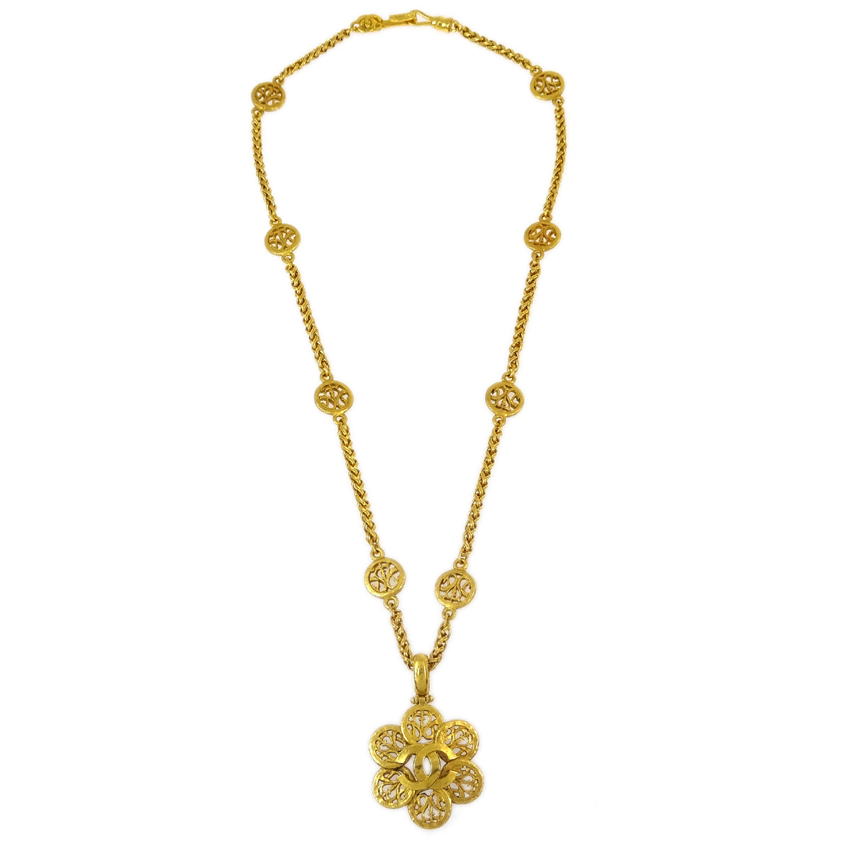 Luxury Chanel Gold Pendant Necklace 95A