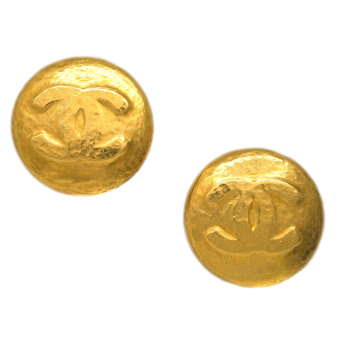 Luxury Chanel Button Earrings Clip-On Gold 93A