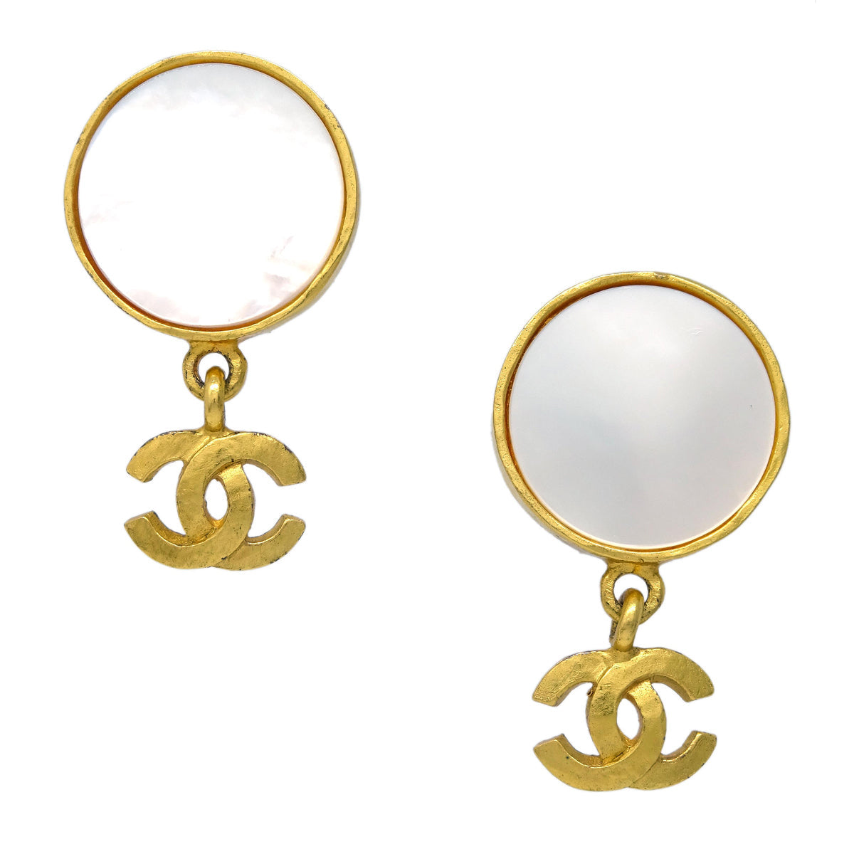 Luxury Chanel Dangle Earrings Clip-On Gold Shell 95A
