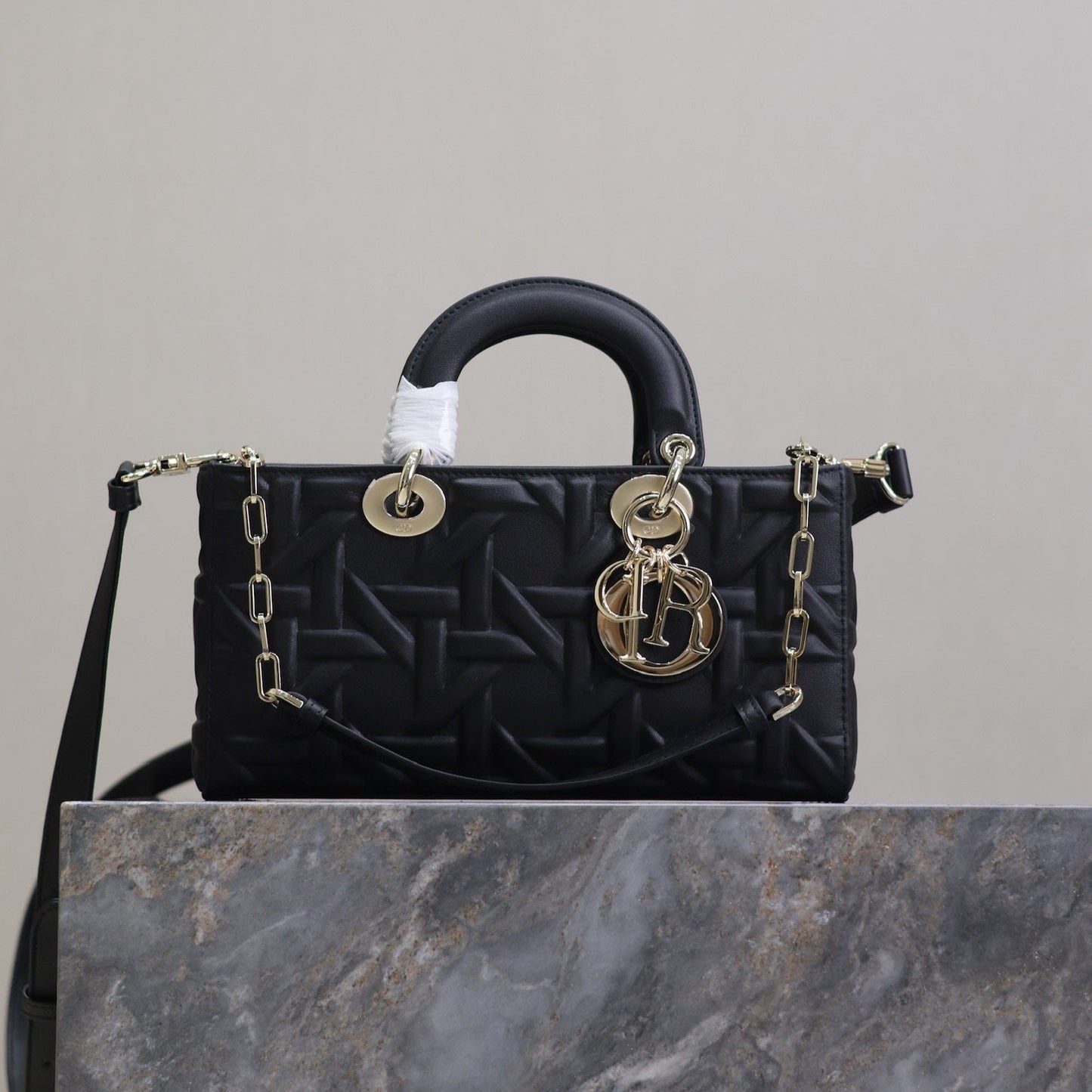Luxury DiorLady D-Joy Bag 26 Black Graphic Lambskin