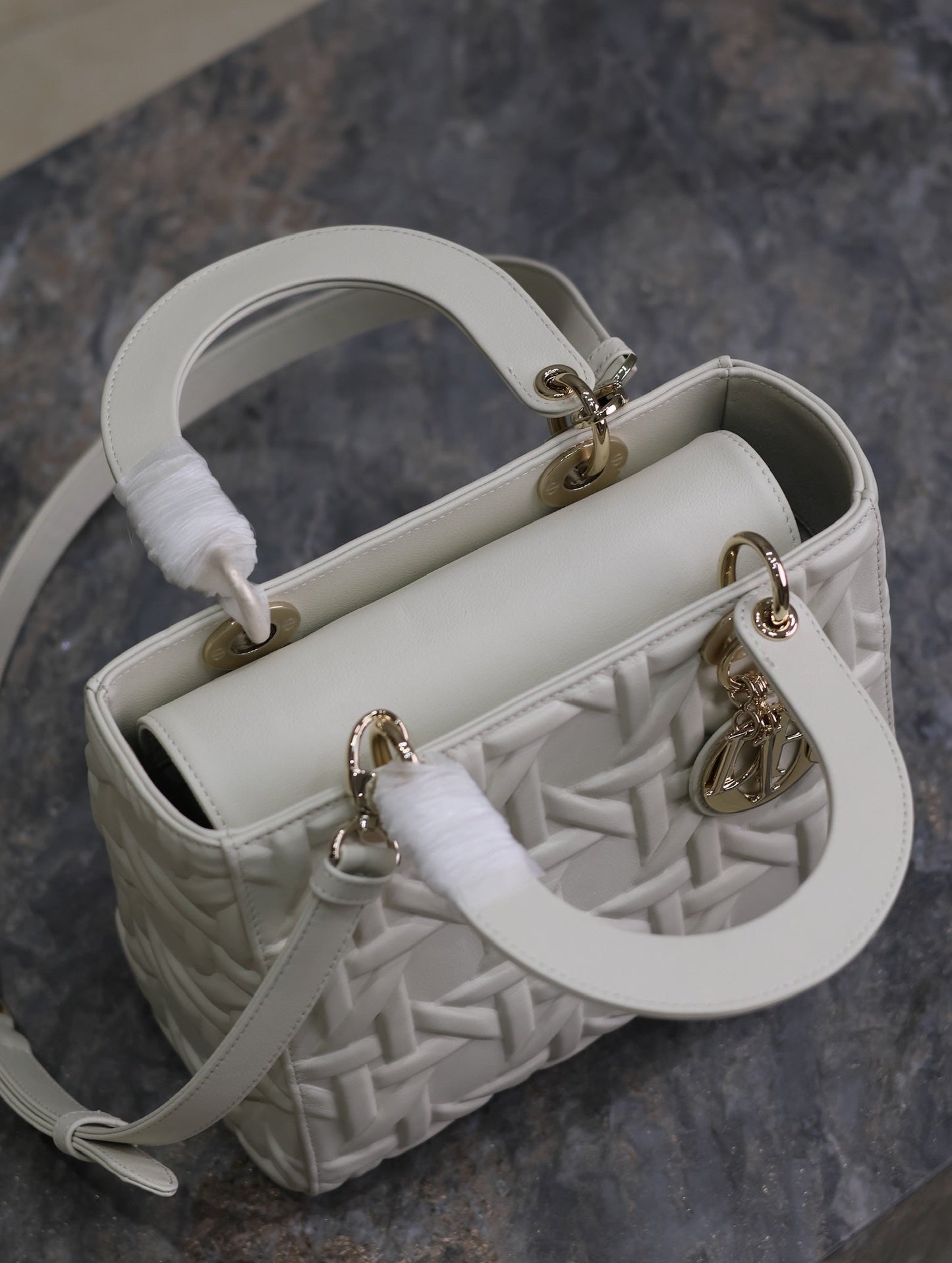 Luxury DiorLady Bag 20cm White Graphic Lambskin
