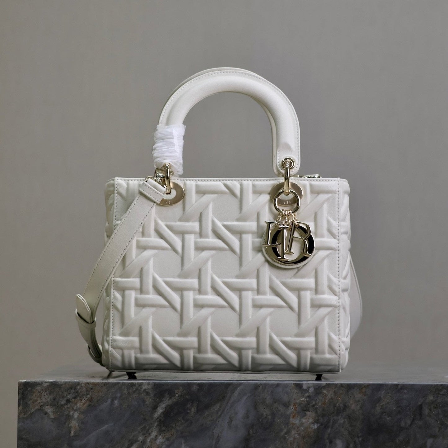 Luxury DiorLady Bag 20cm White Graphic Lambskin