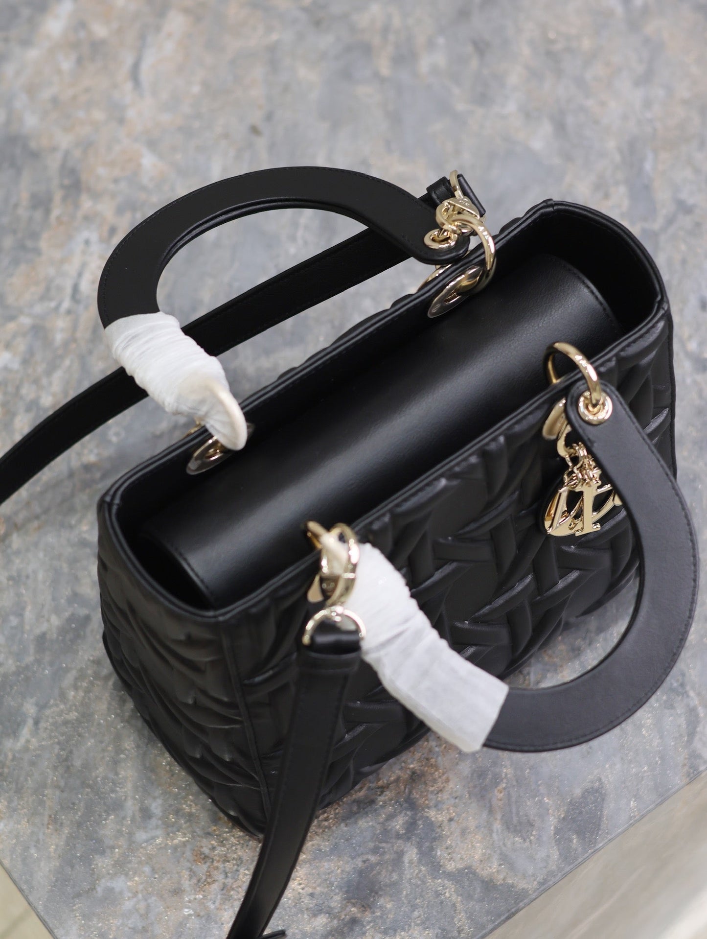 Luxury DiorLady Bag 20cm Black Graphic Lambskin