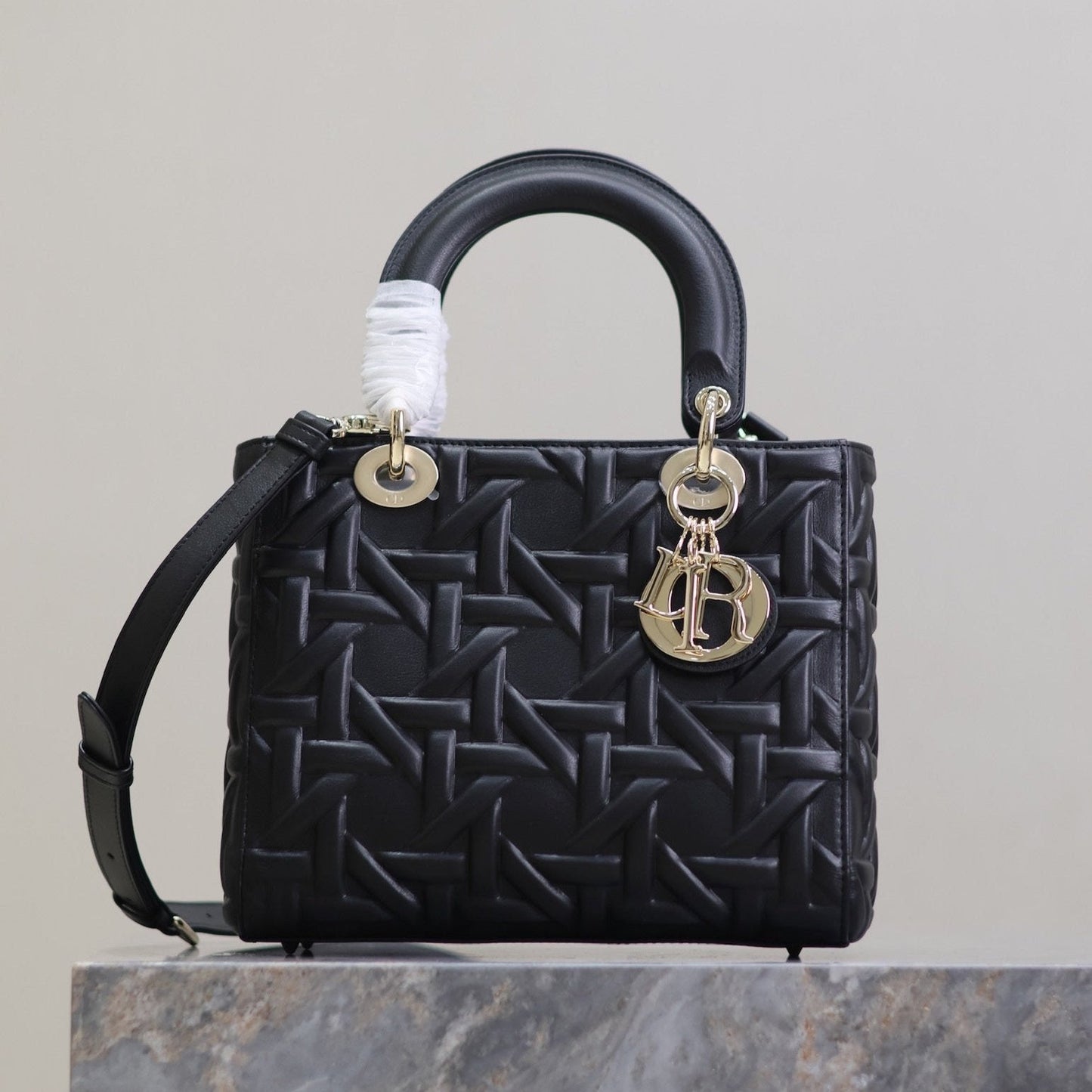 Luxury DiorLady Bag 20cm Black Graphic Lambskin