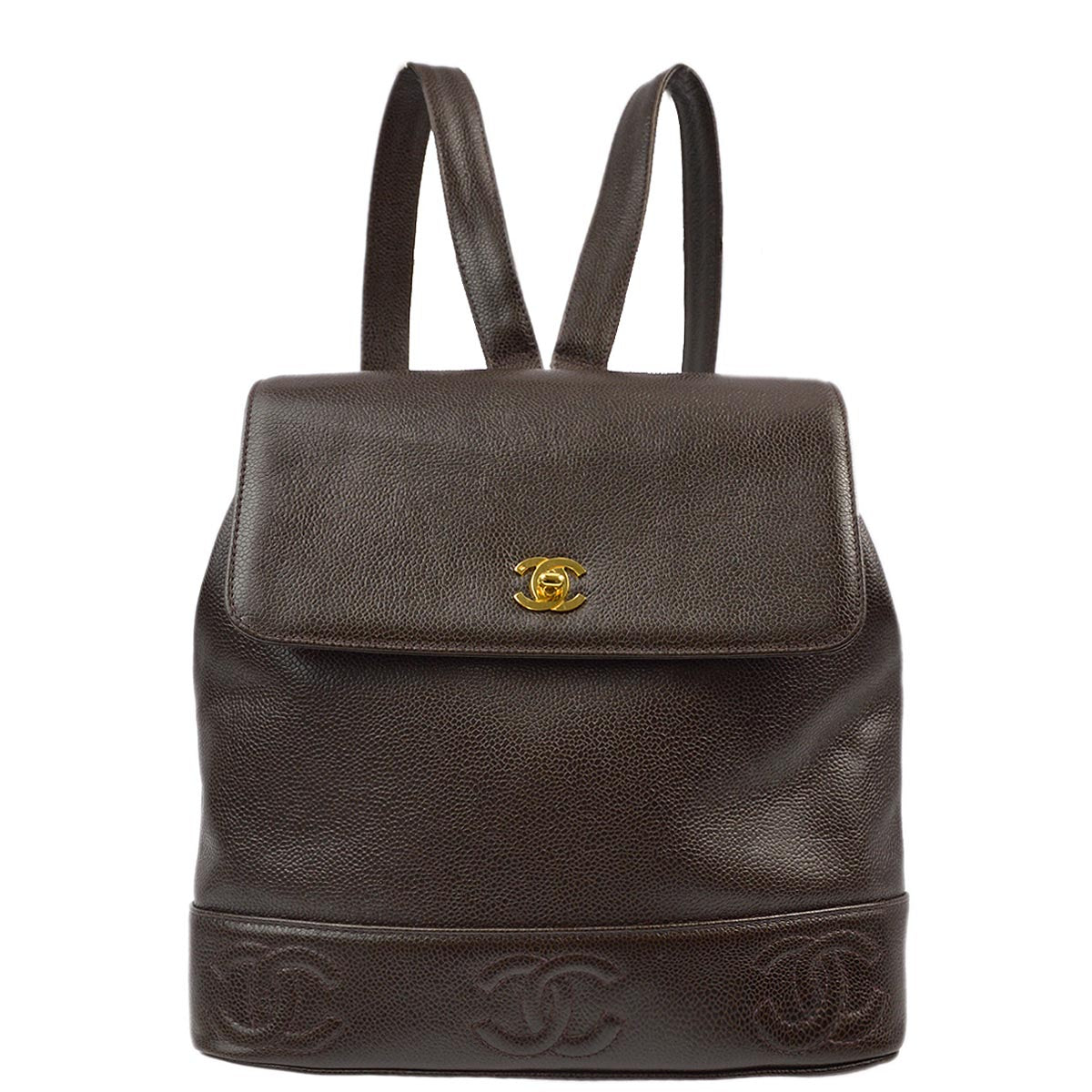 Luxury Chanel 1996-1997 Brown Caviar Triple CC Backpack