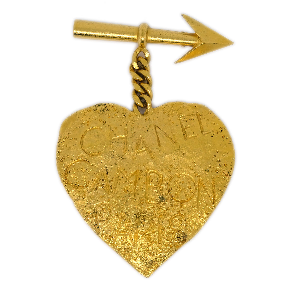 Luxury Chanel Bow And Arrow Heart Brooch Pin Gold 93P