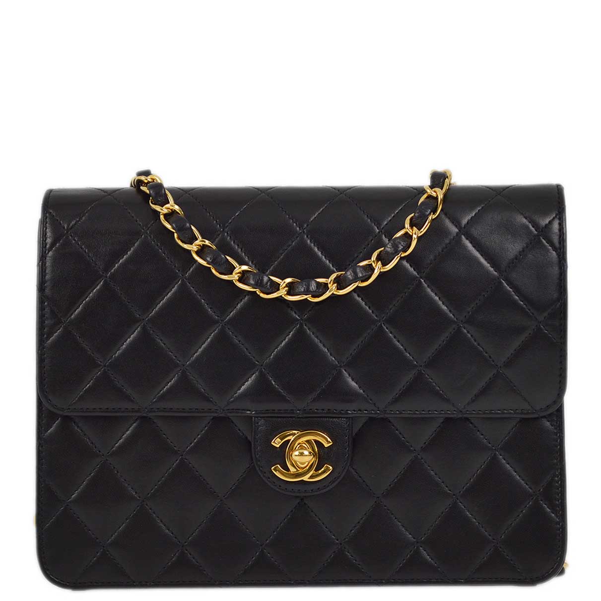 Luxury Chanel 2001-2003 Black Lambskin Turnlock Small Half Flap Shoulder Bag