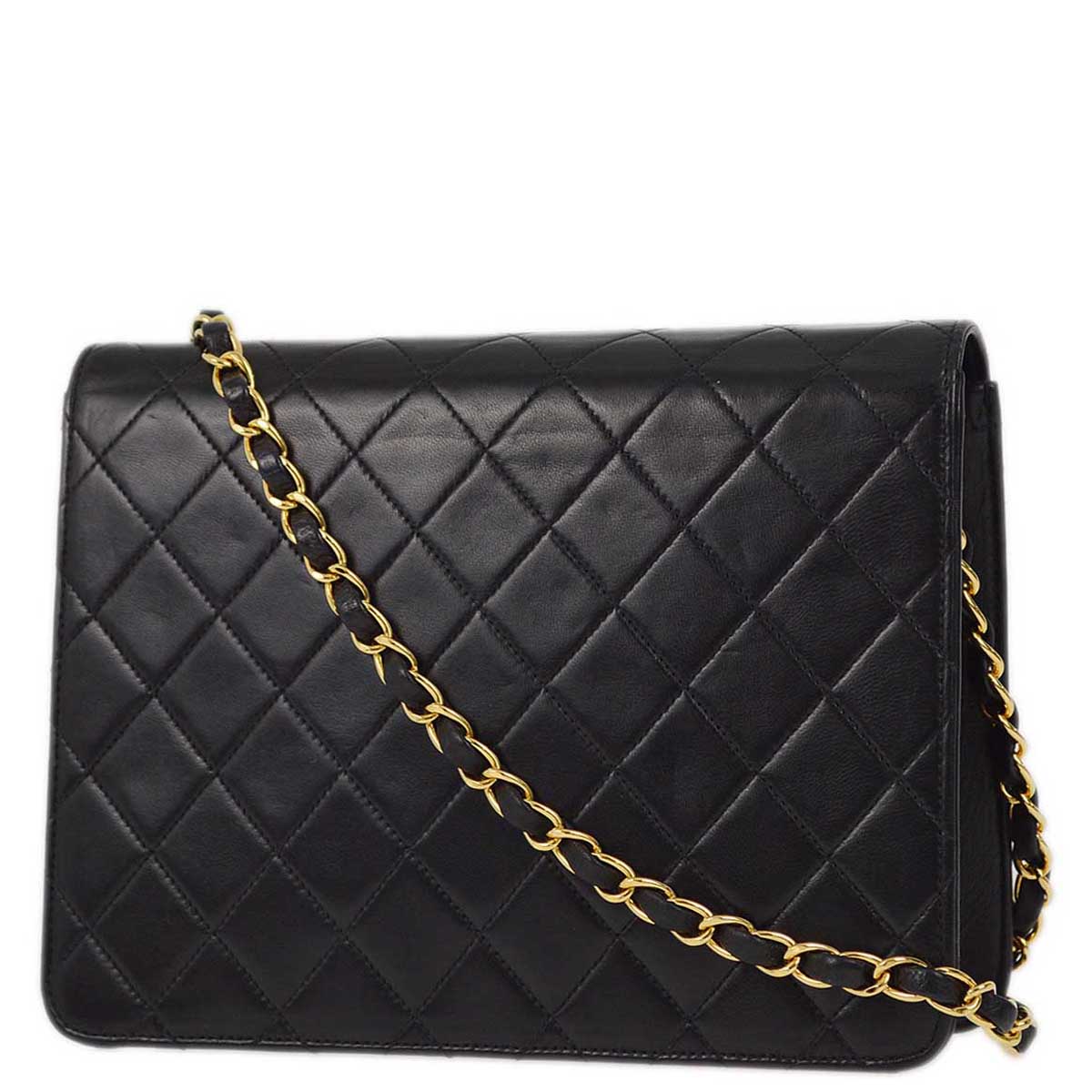 Luxury Chanel 2001-2003 Black Lambskin Turnlock Small Half Flap Shoulder Bag