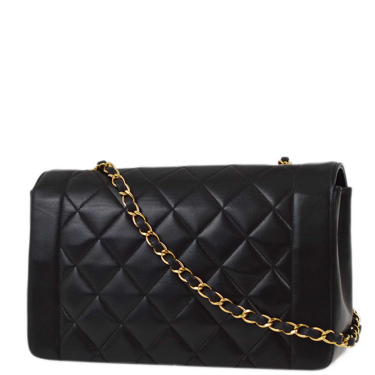 Luxury Chanel 1994-1996 Black Lambskin Medium Diana Shoulder Bag