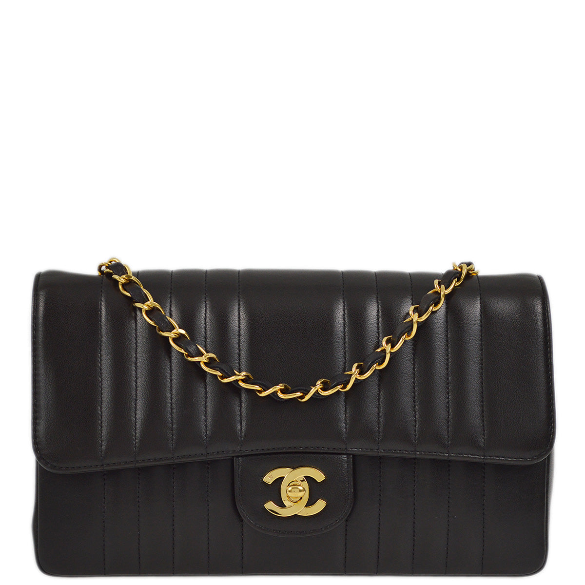 Luxury Chanel 1991-1994 Black Lambskin Mademoiselle Single Flap Shoulder Bag