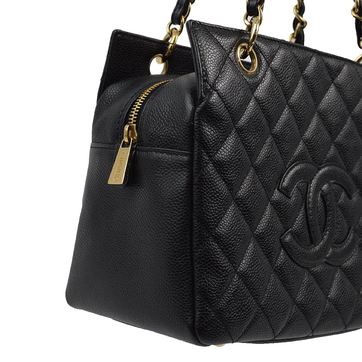Luxury Chanel 2001-2003 Black Caviar Petite Timeless Tote PTT Chain Handbag