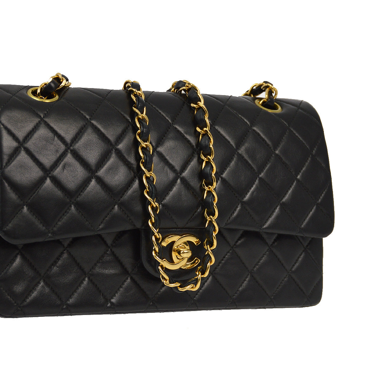 Luxury Chanel 2000-2001 Black Lambskin Medium Classic Double Flap Shoulder Bag