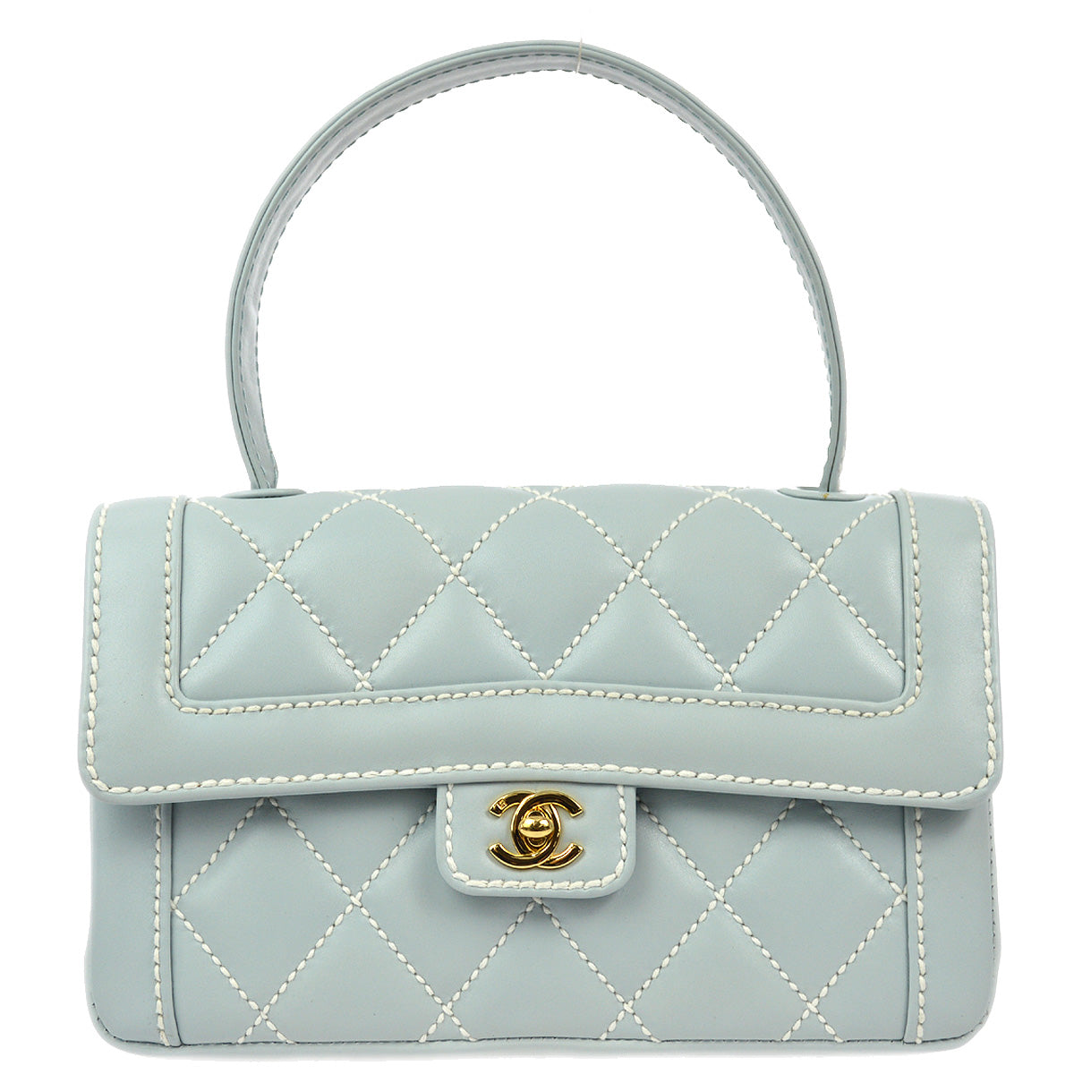 Luxury Chanel 2005-2006 Light Blue Calfskin Wild Stitch Handbag