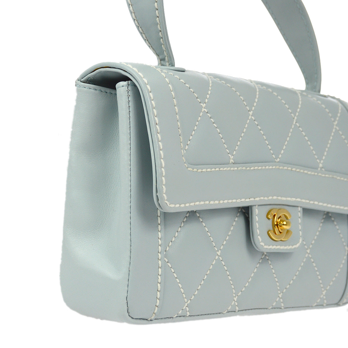 Luxury Chanel 2005-2006 Light Blue Calfskin Wild Stitch Handbag