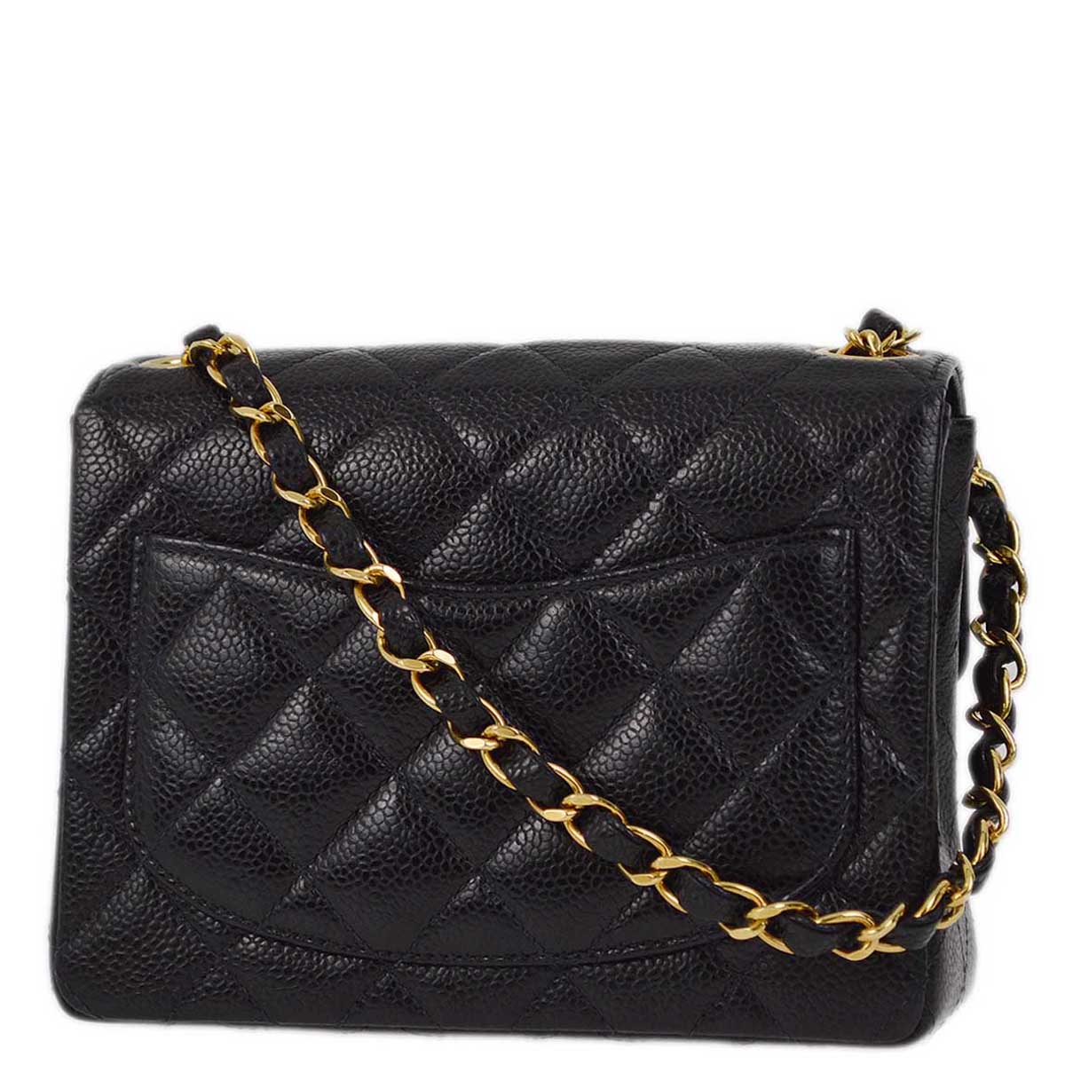 Luxury Chanel 2003-2004 Black Caviar Mini Classic Square Flap Shoulder Bag 17