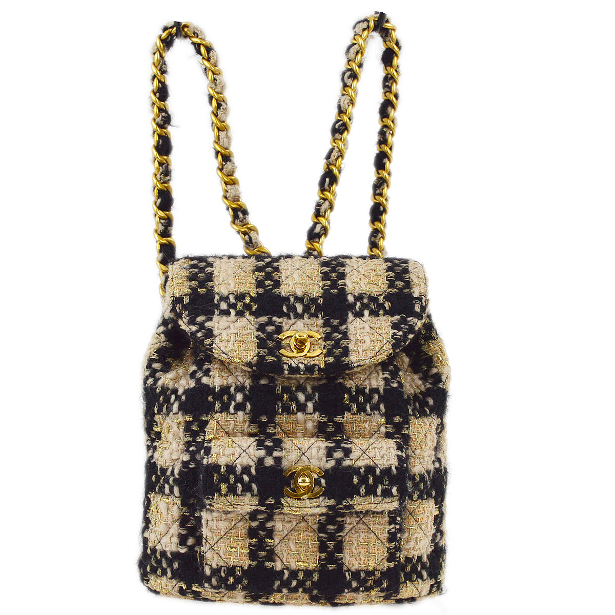 Luxury Chanel 1991-1994 Beige Tweed Duma Backpack Large