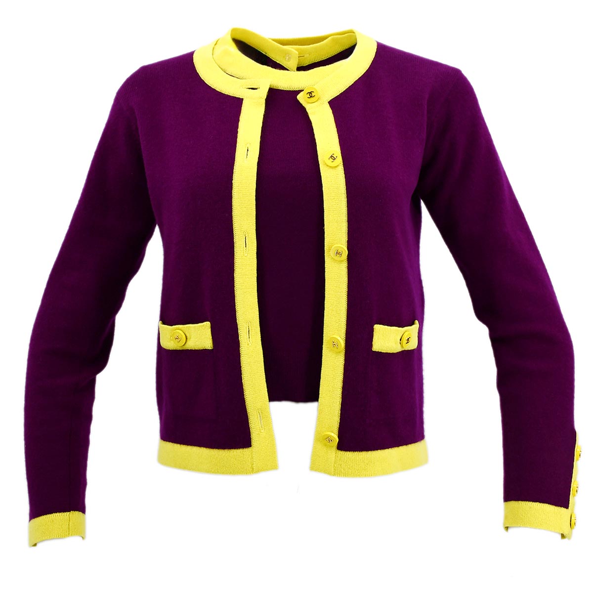 Luxury Chanel Ensemble Cardigan Short Sleeve Top Purple