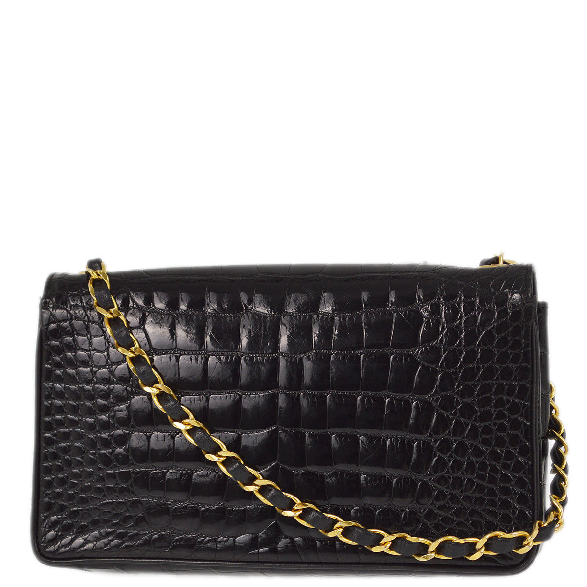 Luxury Chanel * 1986-1988 Black Crocodile Chain Shoulder Bag