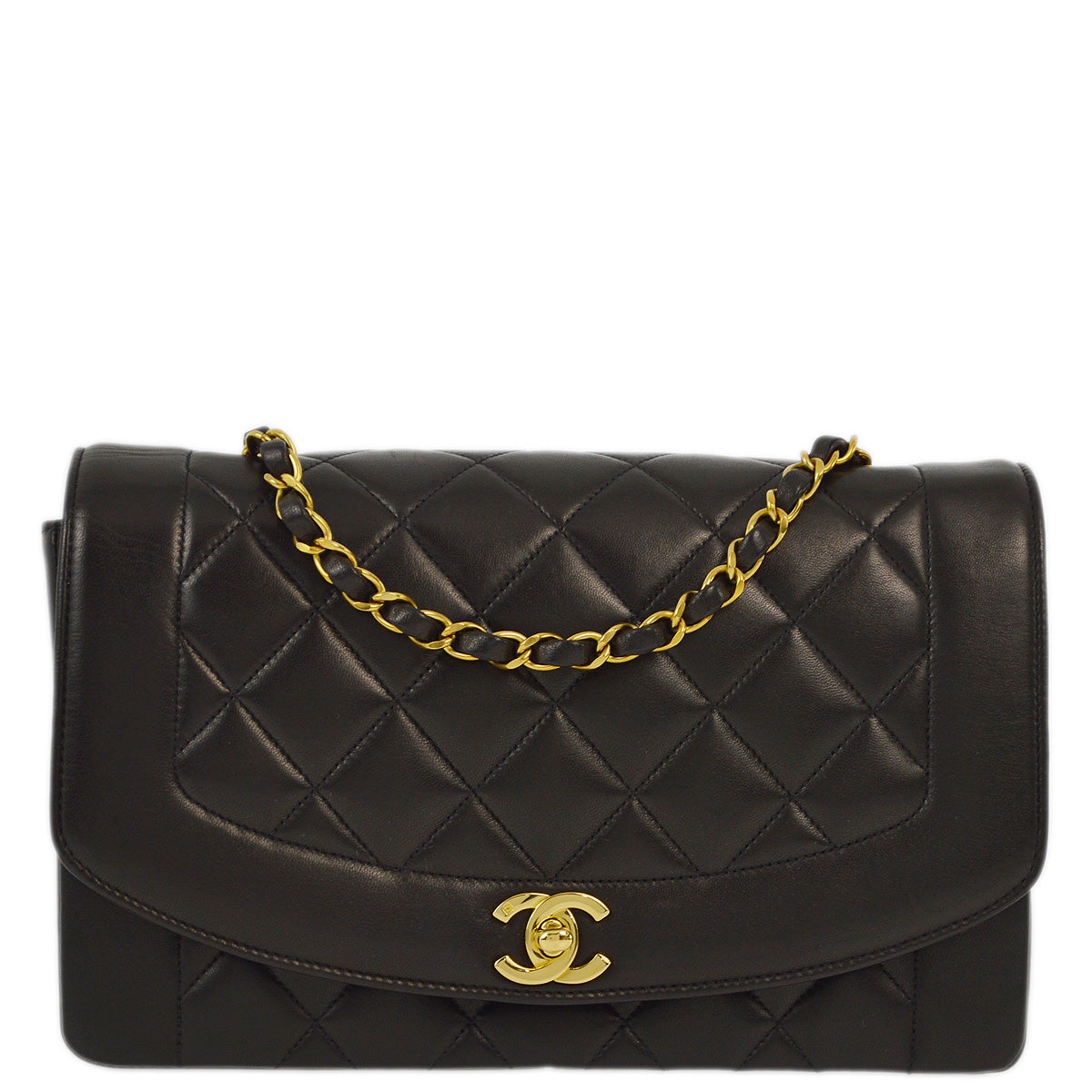 Luxury Chanel 1994-1996 Black Lambskin Medium Diana Shoulder Bag