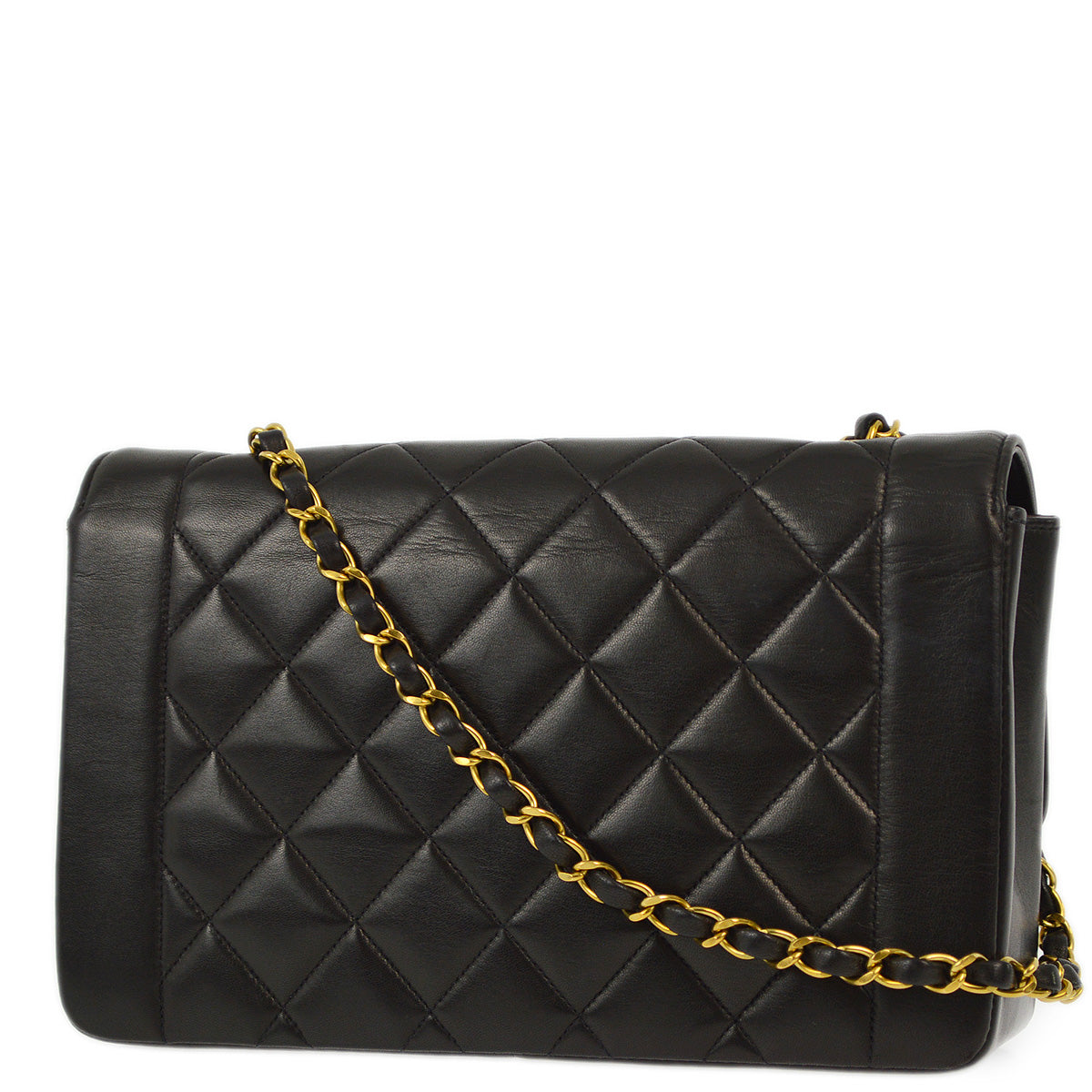 Luxury Chanel 1994-1996 Black Lambskin Medium Diana Shoulder Bag