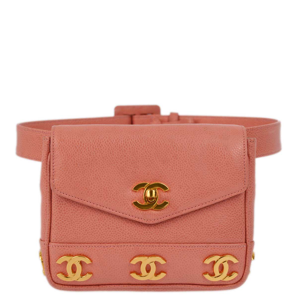 Luxury Chanel * 1991-1994 Pink Caviar Triple CC Belt Bum Bag #75/30