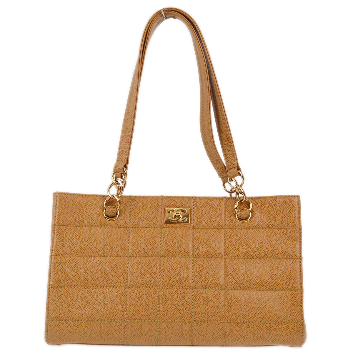 Luxury Chanel 2001-2003 Beige Caviar Wild Stitch Choco Bar Chain Handbag