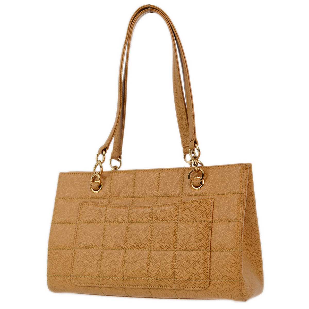 Luxury Chanel 2001-2003 Beige Caviar Wild Stitch Choco Bar Chain Handbag