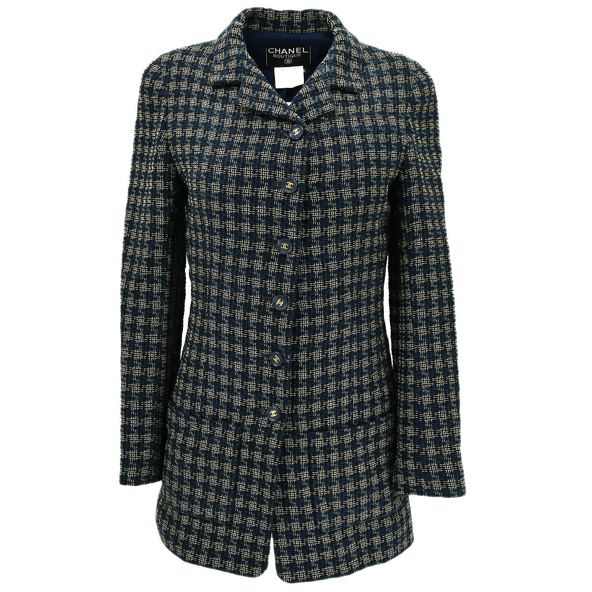 Luxury Chanel Single Breasted Jacket Navy 95A #36