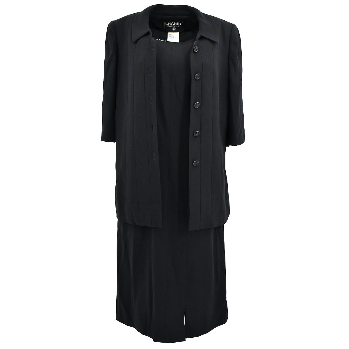Luxury Chanel Setup Suit Jacket Dress Black 98P #40 #42