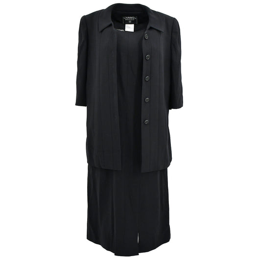 Luxury Chanel Setup Suit Jacket Dress Black 98P #40 #42