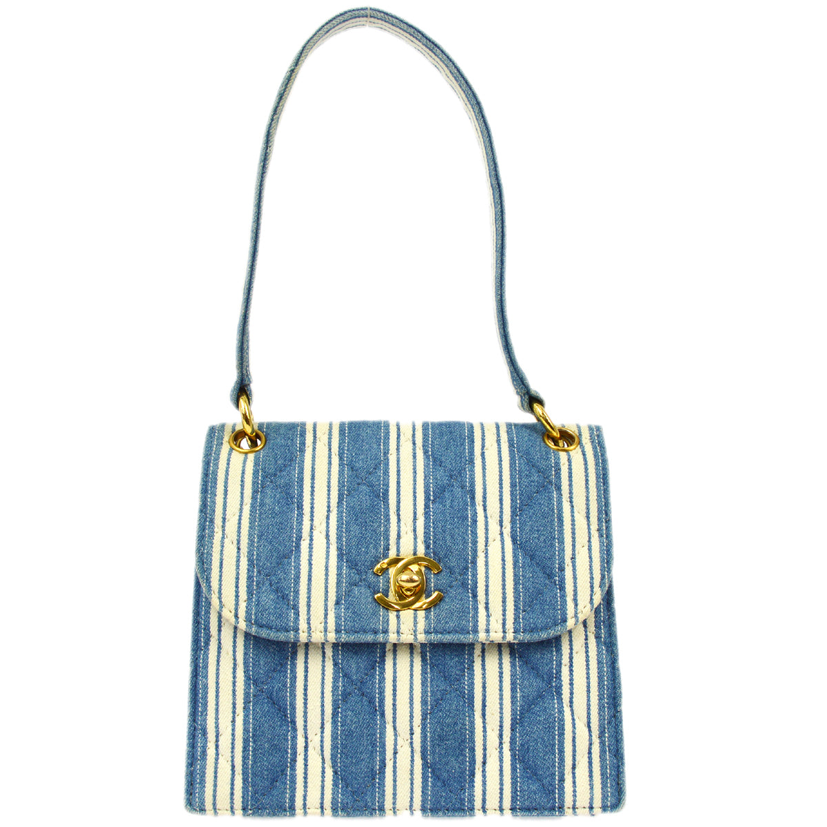 Luxury Chanel * 1997-1999 Blue White Stripe Handbag