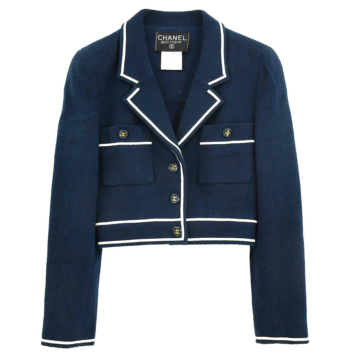 Luxury Chanel Single Breasted Jacket Navy P95 #36