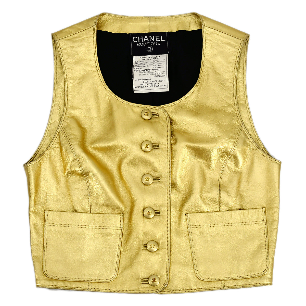 Luxury Chanel Sleeveless Vest Jacket Gold 94A #42