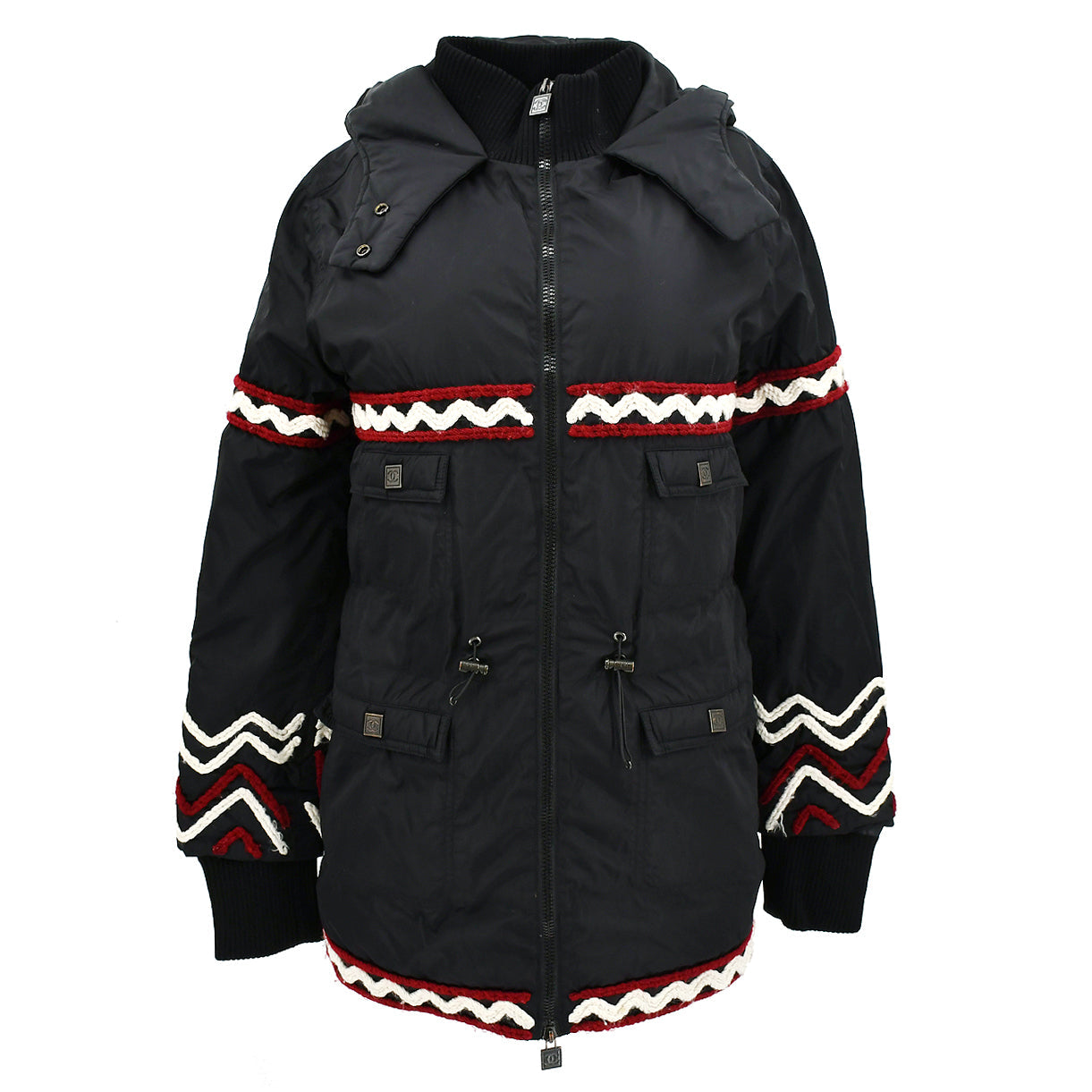 Luxury Chanel Sport Line Zip Up Hooded Jacket Black 07A #38