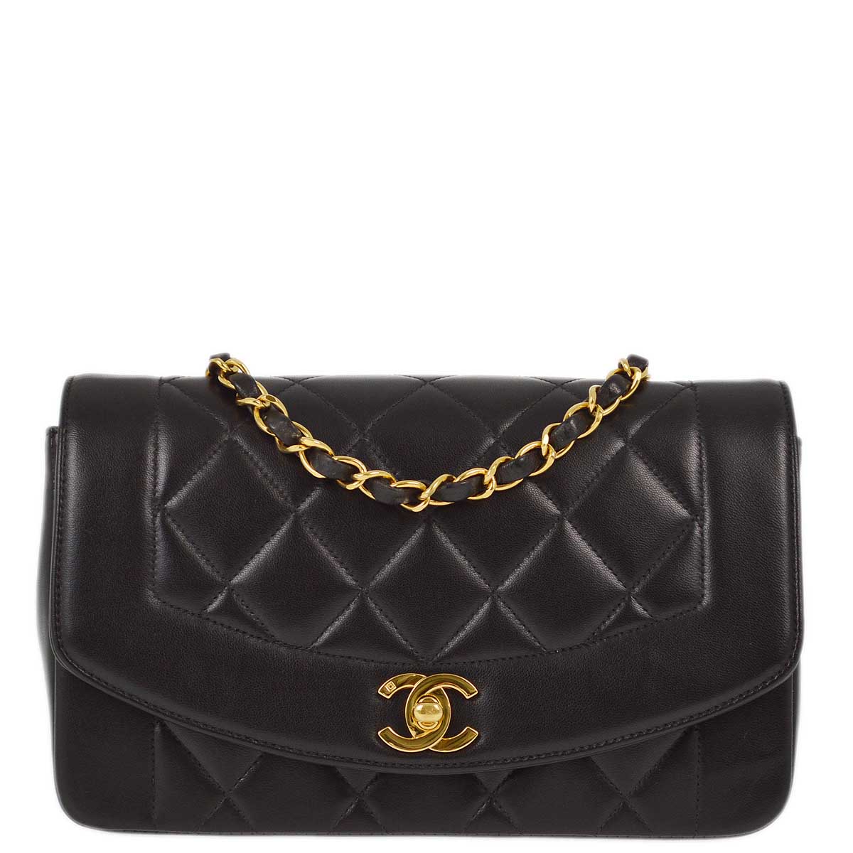Luxury Chanel 1996-1997 Black Lambskin Small Diana Shoulder Bag