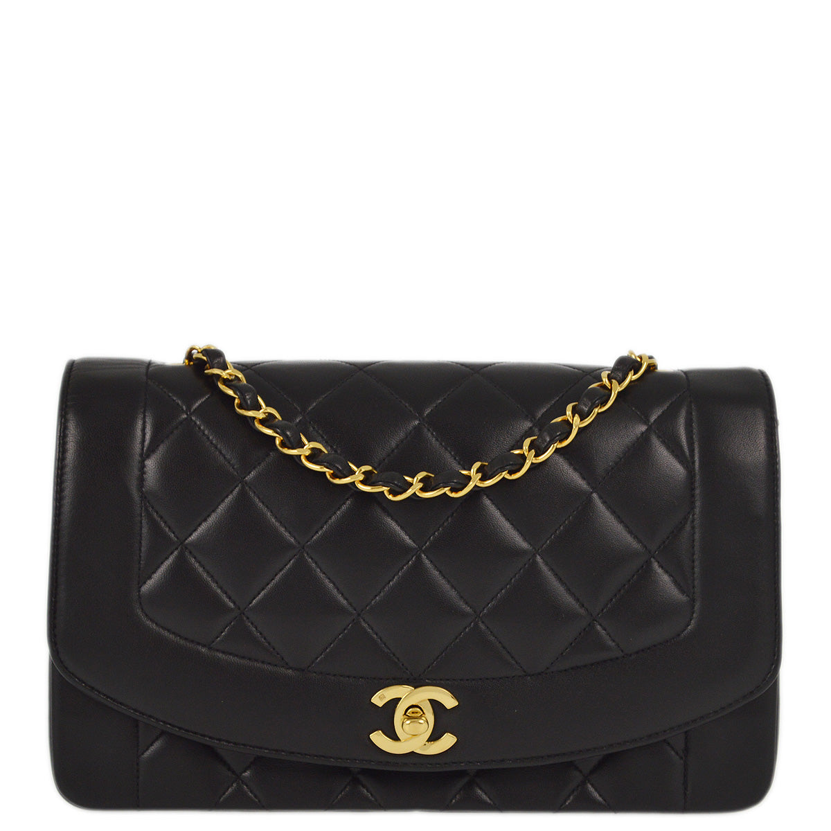 Luxury Chanel 1991-1994 Black Lambskin Medium Diana Shoulder Bag
