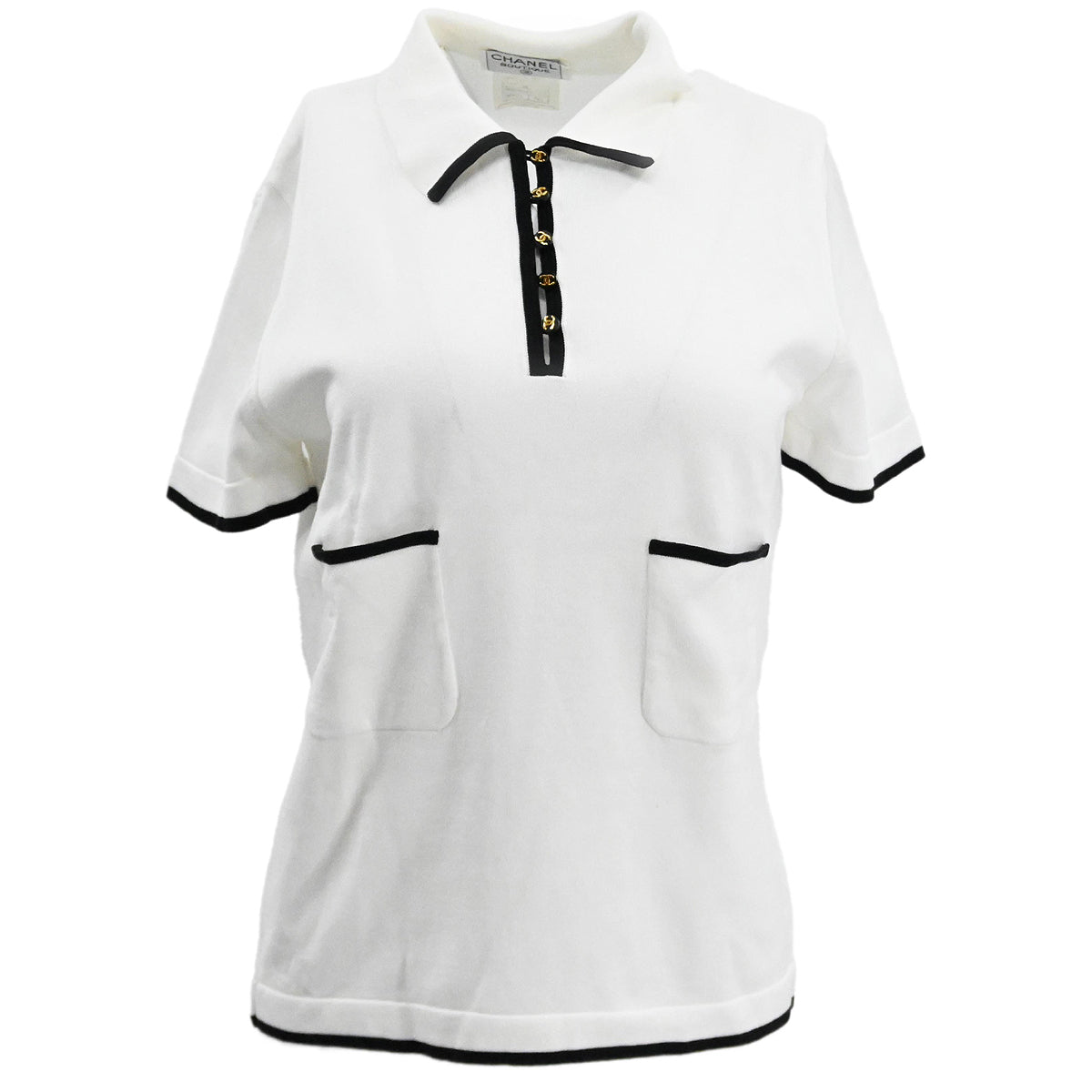 Luxury Chanel Polo T-shirt Top White 96C #42
