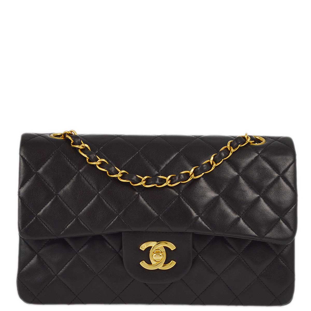 Luxury Chanel 1994-1996 Black Lambskin Small Classic Double Flap Shoulder Bag