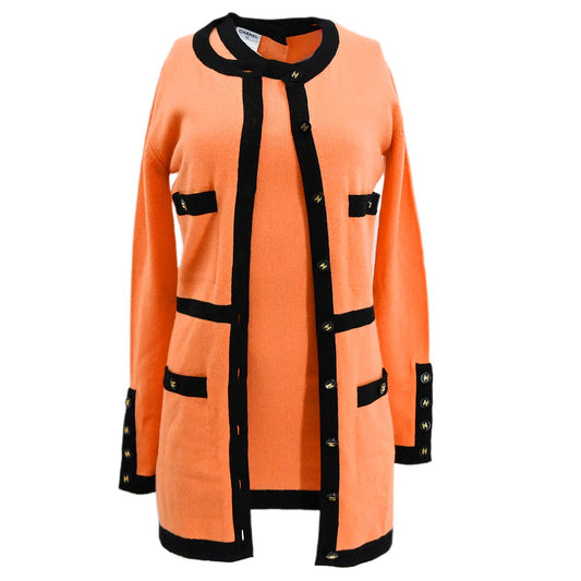 Luxury Chanel Set Cardigan Short Sleeve Dress Orange 95A #38