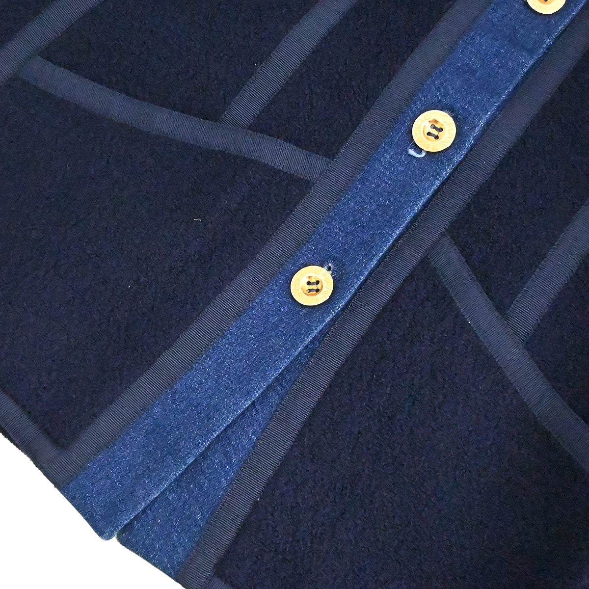Luxury Chanel 1991 Setup Suit Jacket Skirt Navy Indigo 26 #36