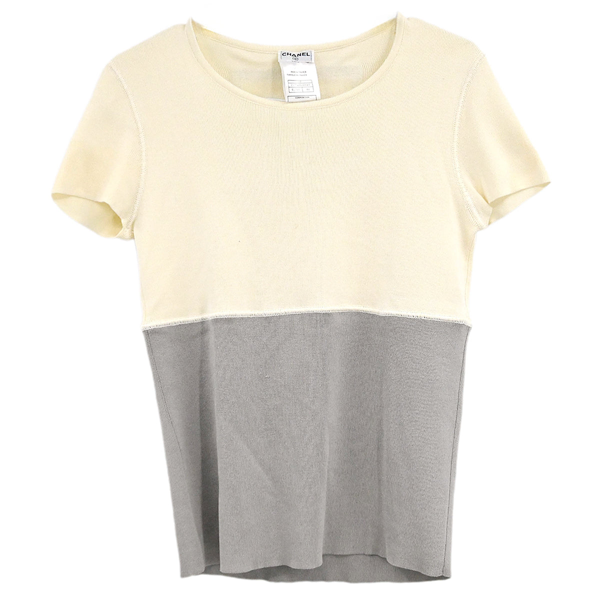 Luxury Chanel Sport Line Short Sleeve T-shirt Top Ivory Gray 01P #44