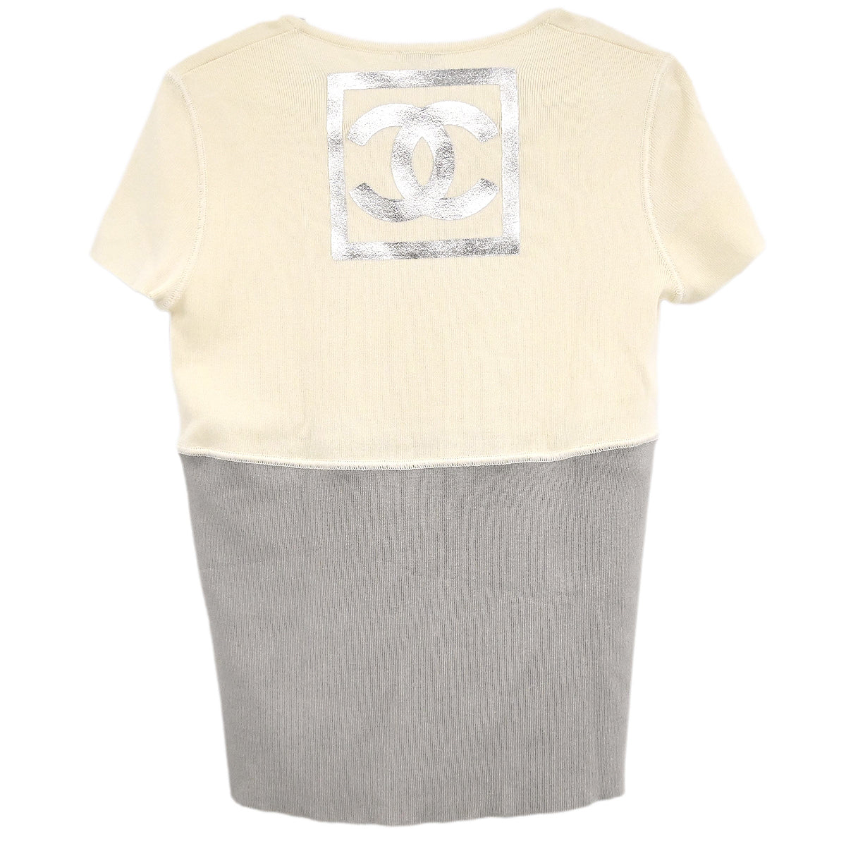 Luxury Chanel Sport Line Short Sleeve T-shirt Top Ivory Gray 01P #44