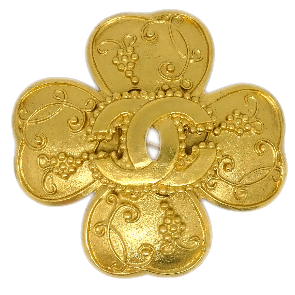 Luxury Chanel Clover Gold Brooch Pin 96A